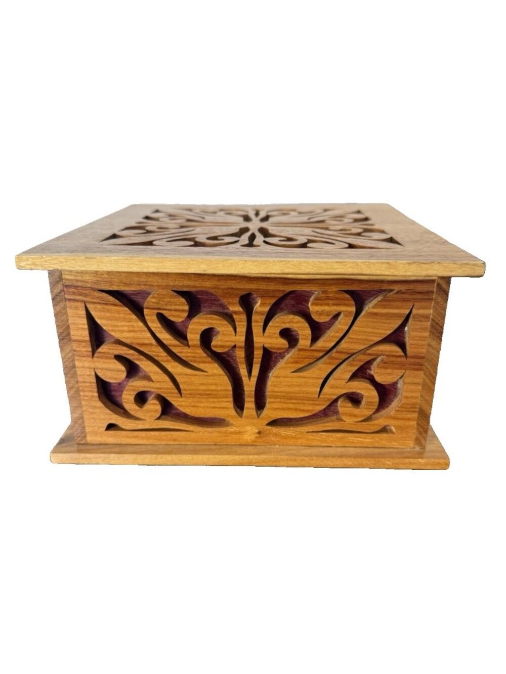 Handcrafted Square Scrollwork Wooden Keepsake Box